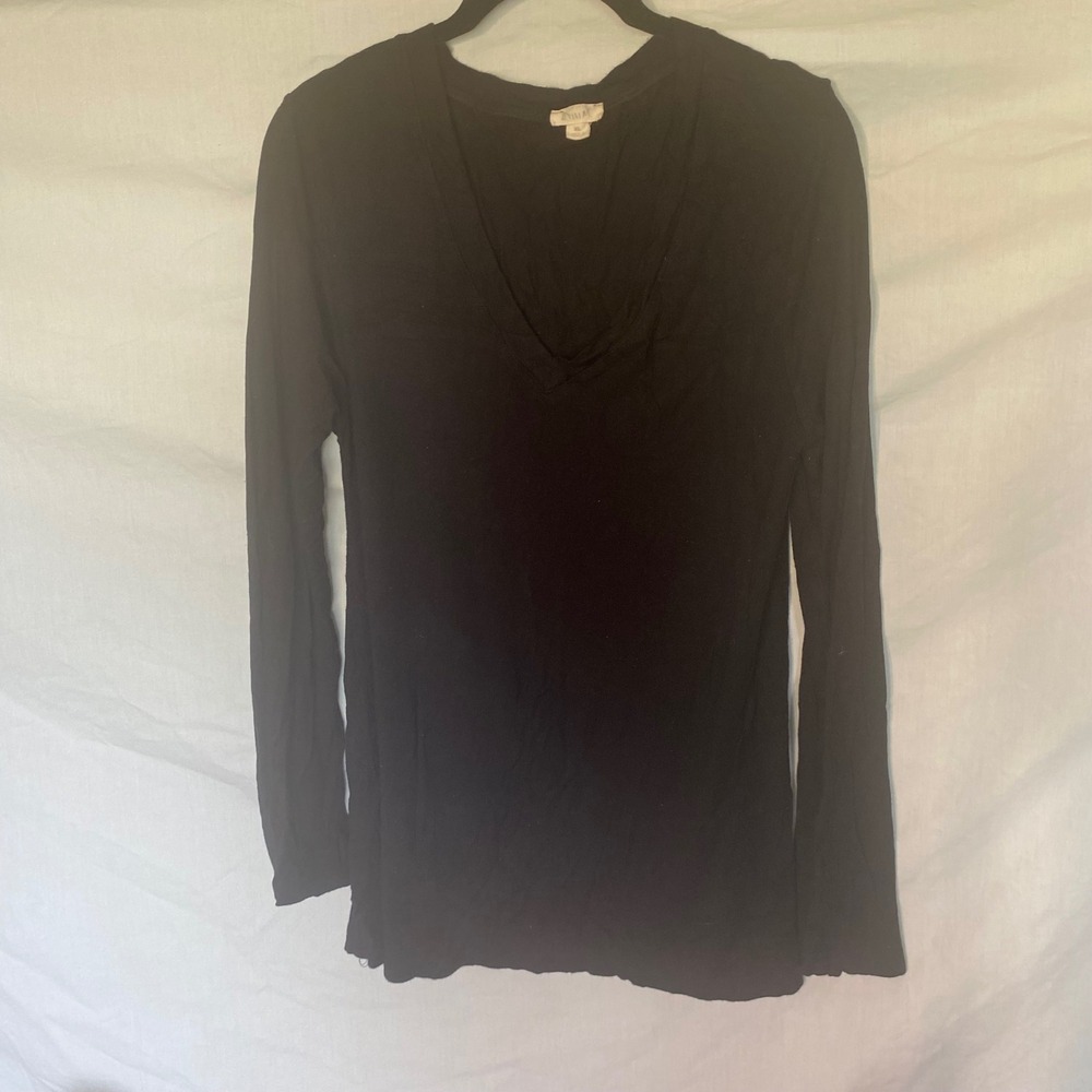 Ambi Womens Black Long Sleeve‎ V-Neck Top Rayon Spandex Basic Shirt XL IT-858